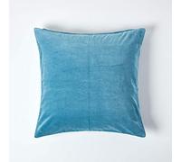HOMESCAPES Blue Velvet Cushion Cover Super Soft Cotton Velvet Luxury Square Scatter Cushion Plain Accent Throw Pillow for Sofa and Bed Decoration with Hidden Zipper, 60 x 60cm