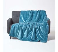 Homescapes Blue Velvet Quilted Throw, 125 X 150 Cm