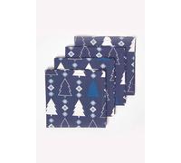 HOMESCAPES Set of 4 Blue Napkins Christmas Tree Pattern 45 x 45 cm 100% Cotton Christmas “Winterland” Blue & White Xmas Napkin Set