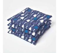 Homescapes Blue Winterland Christmas Seat Pad with Straps 100% Cotton 40 x 40 cm
