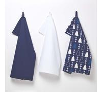 Homescapes Blue Winterland Set of 3 Christmas Tea Towels