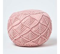 Homescapes Blush Pink Crochet Knitted Pouffe 35 X 40 Cm