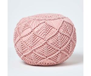 Homescapes Blush Pink Crochet Knitted Pouffe 40 X 50 Cm
