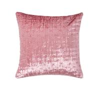 HOMESCAPES Blush Pink 40 x 40 cm Crushed Velvet Cushion Cover with Embroidered Design Super Soft Dusky Pink Luxury Decorative Square Scatter Cushion Throw Pillow for Sofa or Bed with Zip Closure
