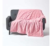 HOMESCAPES Blush Pink Velvet Throw Super Soft Thick Cotton Velvet Blanket with Handwoven Embroidered Dots and Thick Quilting Reversible Bedspread Cosy and Warm Bed or Sofa Throw, 125 x 150 cm