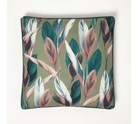HOMESCAPES Botanical Cushions With Covers Included, 45cm Leaf Elegant Nature Inspired Decorative Square Throw Pillow, 45 x 45cm, Light Green