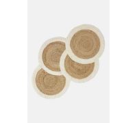 HOMESCAPES Set of 4 Handwoven Natural Jute Placemats with Cream Braided Edge Border and Non-Slip Back 40 cm Round Table Mats for Indoor & Outdoor Use