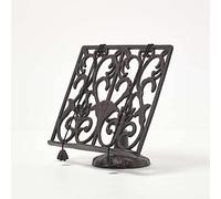 HOMESCAPES Brown Cast Iron Cook Book Stand Recipe Holder for Kitchen H 19 x W 28 cm Metal Ornamental Book Stand