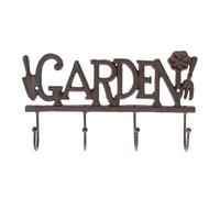 HOMESCAPES Cast Iron Wall Hanger Hook Rack with Decorative ‘Garden’ Sign and Flowers Suitable for Indoor and Outdoor Use