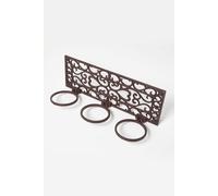 HOMESCAPES Cast Iron Wall Mounted Flower Pot Holder Large Brown Parisian Style Wall Hanger with 3 Plant Pot Holders for Indoor and Outdoor Decoration 51cm Wide