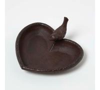 Homescapes Decorative Bird Rustic Heart Bird Bath Cast Iron in Brown Homescapes Brown