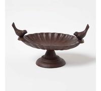 HOMESCAPES Free Standing Cast Iron Oxford Bird Bath with Decorative Birds Distressed Rustic Style