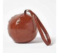 HOMESCAPES Brown Faux Leather Ball Door Stop Distressed Fabric Heavyweight Door Stopper with Handle