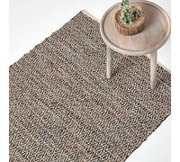 Homescapes Real Leather Handwoven Diamond Pattern Rug In Brown Brown