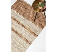 Homescapes Brown Leather Handwoven Stripe Rug | Size: 60 cm x 90 cm Homescapes Brown 60 cm x 90 cm