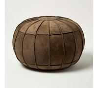 Brown Leather & Suede Round Pouffe Footstool