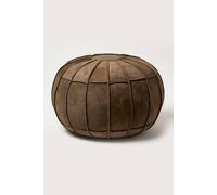 Homescapes Brown Leather & Suede Round Pouffe Footstool Homescapes Brown