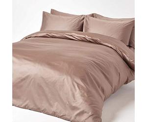 HOMESCAPES Brown Organic Cotton Duvet Cover Set Double 400TC 600 Thread Count Equivalent Quilt Cover Bedding Set 2 Pillowcases Included