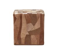 Check Cube Pouffe Leather and Suede 36 x 36 x 38 cm Homescapes Brown One Size