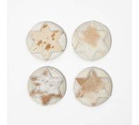Brown Star Round Leather Coasters Set of 4