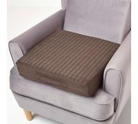 HOMESCAPES Brown Quilted Armchair Booster Cushion with Removable Cover 50 cm Square 10cm Deep Firm Orthopaedic Foam Cushion Seat Pad with Soft Faux Suede Washable Cover