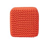 Homescapes Burnt Orange Cube Cotton Knitted Pouffe Footstool