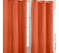 HOMESCAPES Burnt Orange Eyelet Curtain Pair 137cm (54") Wide x 182cm (72") Drop Plain Heavy Unlined Curtains