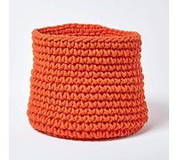 HOMESCAPES Burnt Orange Knitted Storage Basket Round W42 x H37cm 100% Cotton Fabric Basket Toys Basket Matching with Knitted Pouffes