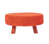 (Burnt Orange) Knitted Cotton Footstool with Wooden Legs Large 62 x 62 x 30 cm