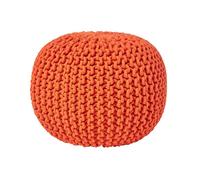 HOMESCAPES Burnt Orange Knitted Pouffe Footstool Bean Filled 100% Cotton for Living Room Children or the Elderly
