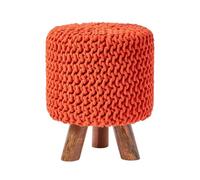 Homescapes Burnt Orange Tall Cotton Knitted Footstool On Legs