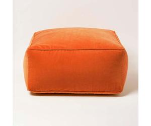 Homescapes Burnt Orange Velvet Pouffe Bean Cube