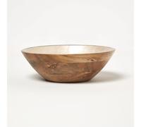 HOMESCAPES Capiz Style Enamel Bowl - Decorative Mango Wood Dish, 25 cm | 80% mango wood, 20% shiny enamel. Multi-use hallway key tray, display bowl, pot pourri dish, or entryway table container
