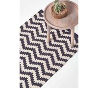 Homescapes Casablanca Handwoven Zig Zag Pattern Dark Blue And White 100% Cotton Kilim Rug, 66 X 200 Cm