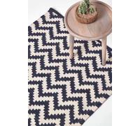 (120 x 170 cm) Casablanca Handwoven Zig Zag Pattern Dark Blue and White 100% Cotton Kilim Rug