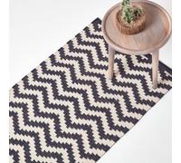 Homescapes Casablanca Handwoven Zig Zag Pattern Dark Blue And White 100% Cotton Kilim Rug, 66 X 200 Cm