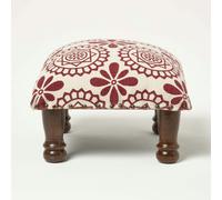 HOMESCAPES Cassia Red Geometric Footstool - 40 x 40 cm