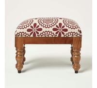 HOMESCAPES Cassia Red Geometric Footstool - 50 x 30 cm