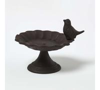 Cast Iron Decorative Round Bird Bath with Bird Decoration Homescapes Brown One Size