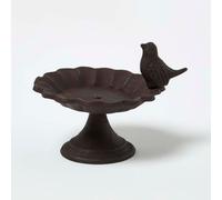 Cast Iron Decorative Round Bird Bath with Bird Decoration Homescapes Brown One Size