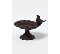 Homescapes Cast Iron Decorative Round Bird Bath With Bird Decoration In Brown Brown