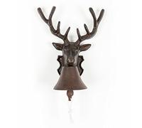 HOMESCAPES Cast Iron Hanging Doorbell with Deer Head and Antlers Rustic Style Traditional Door Bell