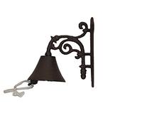 HOMESCAPES Cast Iron Hanging Doorbell with Scroll Pattern Distressed Rustic Style