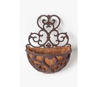 HOMESCAPES Cast Iron Wall Mounted Hanging Basket with Fibre Lining Half Round Decorative Hayrack Flower Pot Holder for Garden Walls and Fences