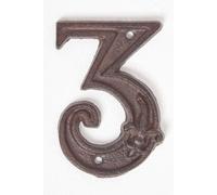 HOMESCAPES Cast Iron Door Number 3 Decorative Antique Brown Finish House Number with Fleur De Lis Traditional Hand Cast Design H 11.8 x W 8 cm