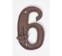 HOMESCAPES Cast Iron Door Number 6 Decorative Antique Brown Finish House Number with Fleur De Lis Traditional Hand Cast Design H 11.8 x W 8 cm