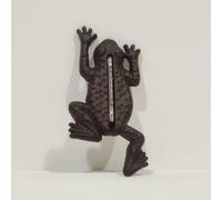 HOMESCAPES Brown Cast Iron Garden Thermometer Wall Mounted Garden Frog Shaped Temperature Gauge