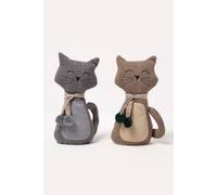 Homescapes Cat Door Stop - Set Of 2 - Animal Door Stops In Brown Brown One Size
