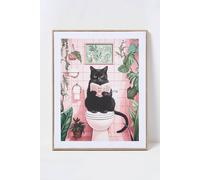 Homescapes Cat On Toilet Wall Art, 45 X 50Cm In Black Black