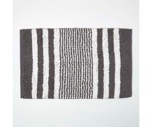 Homescapes Charcoal Chenille Stripe Bath Mat 100% Cotton, 50 X 80 Cm